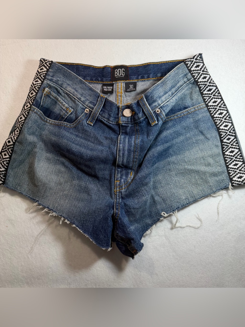 BDG Urban Outfitters Girlfriend High Rise Denim Shorts Size 30 Side Stripe Cutof